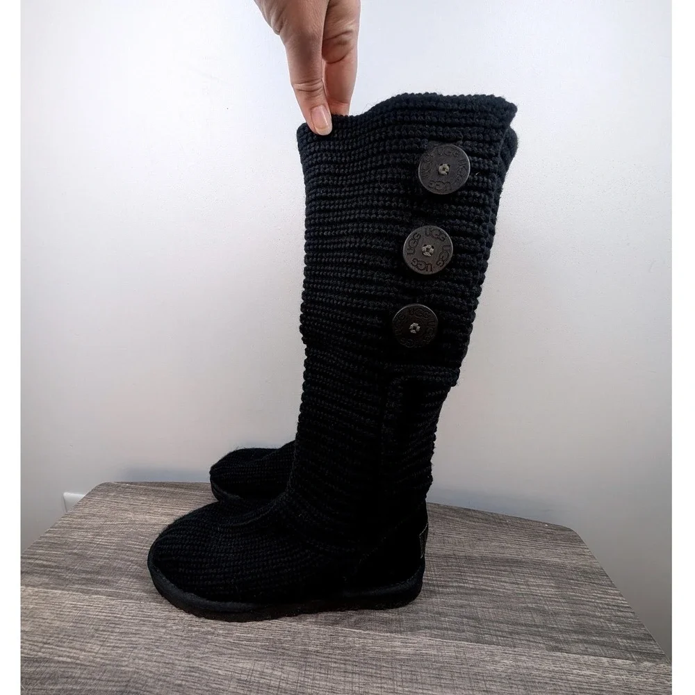 UGG Australia Women's‎ Black Knit Button Tall Boots Size 7